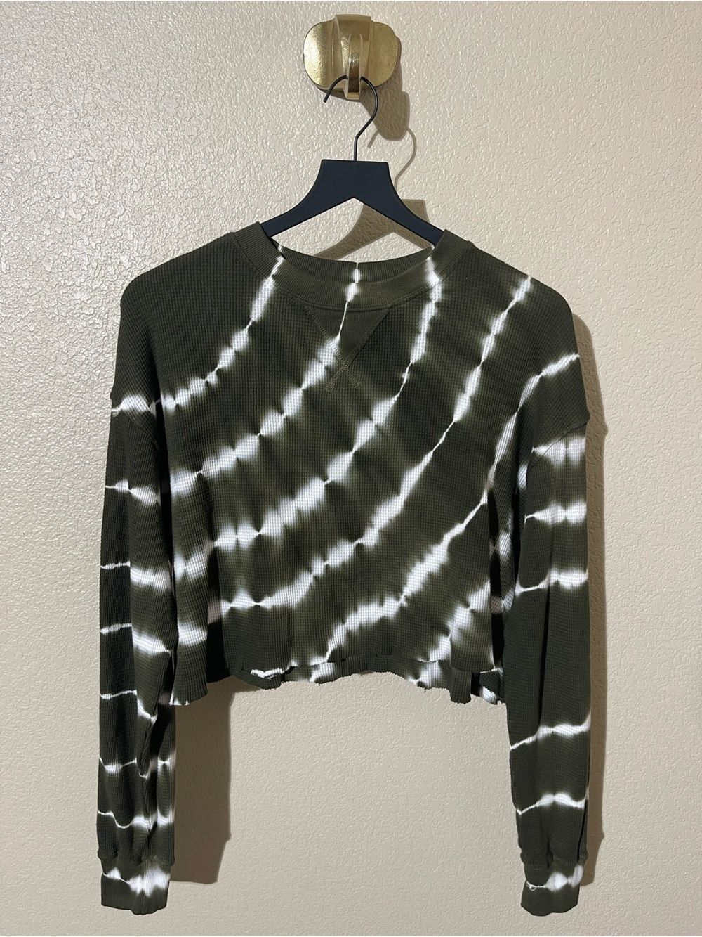 Strut This Tie-Dye Cropped Long Sleeve Tee - Olive Green
